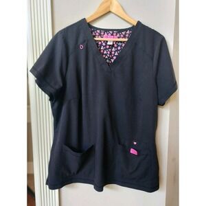 Betsey Johnson Scrubs Women's Freesia 3 Pocket Scrub Top Black Short Sleeve 2X